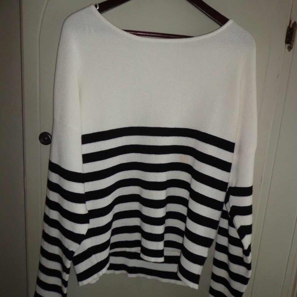 NWOT CYRUS Boxy Striped Knit Top XL Navy/White Boat Neck Raglan Long Sleeves